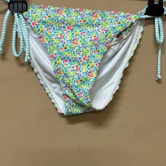 Victoria Secret Bikini Blue Stiped with Micro Floral Print Size Small - Picture 4 of 9